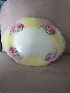 Vintage Floral Scalloped Serving Platter - Pink & Yellow Rose Design